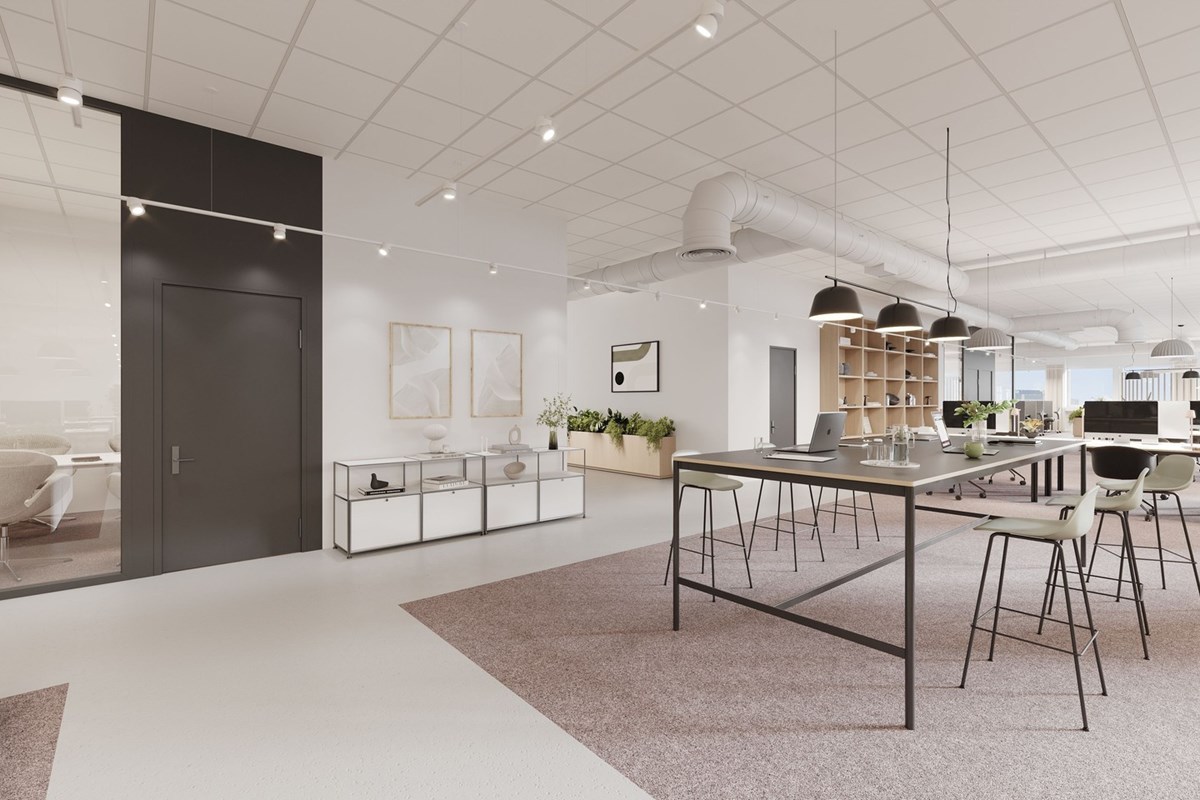 Öppet landskap och små arbetsrum, (rendering)